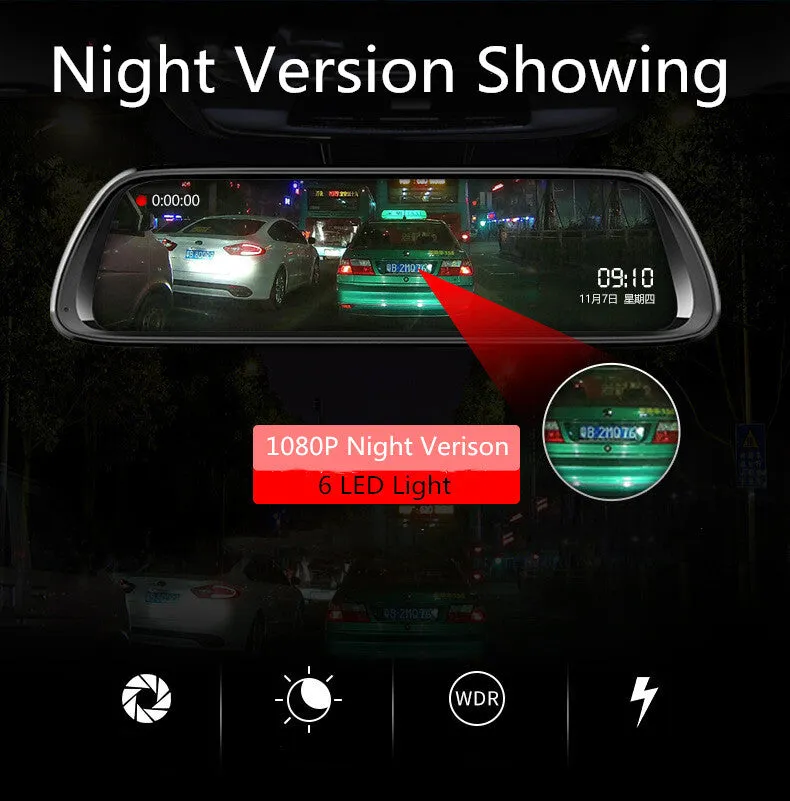 10 inch Driving Recorder Dual Camera Dashcam Full HD Touch Screen