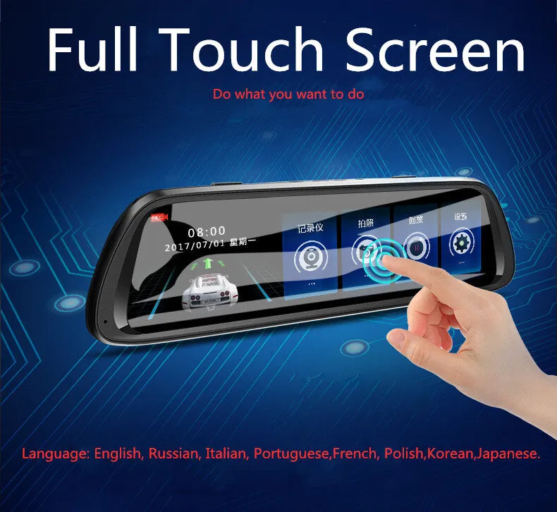 10 inch Driving Recorder Dual Camera Dashcam Full HD Touch Screen