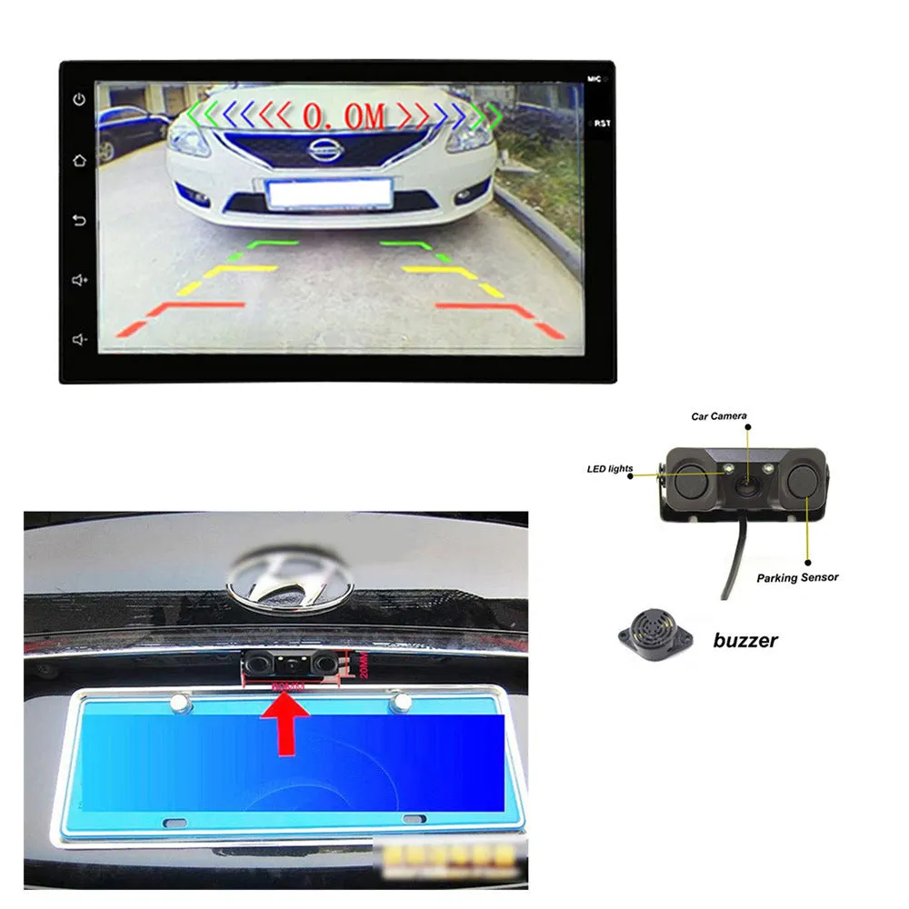 170 Degree 3 IN 1 Video Parking Sensor Car Reverse Backup Rear