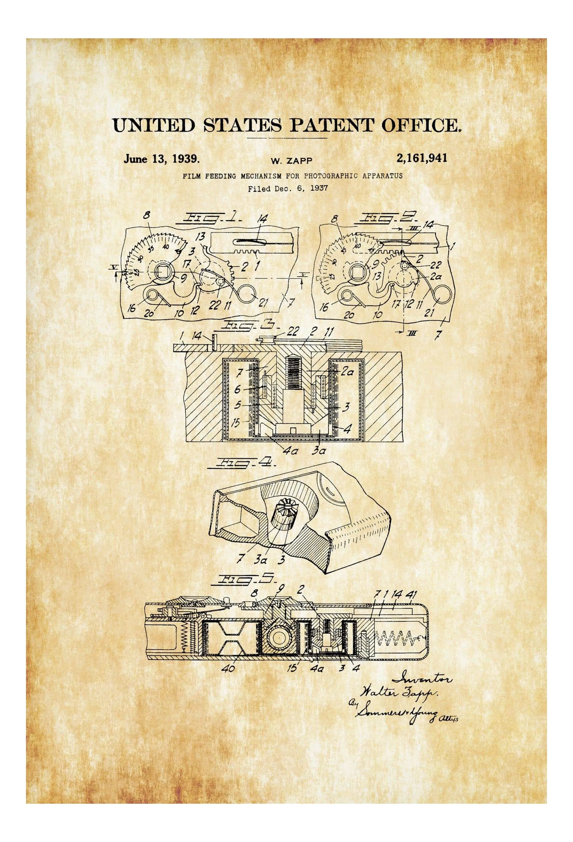 1939 Film Camera Patent - Print, Wall Decor, Photography Art, Camera Art, Old Camera, Camera Decor, Film Camera Poster, Photography Patent