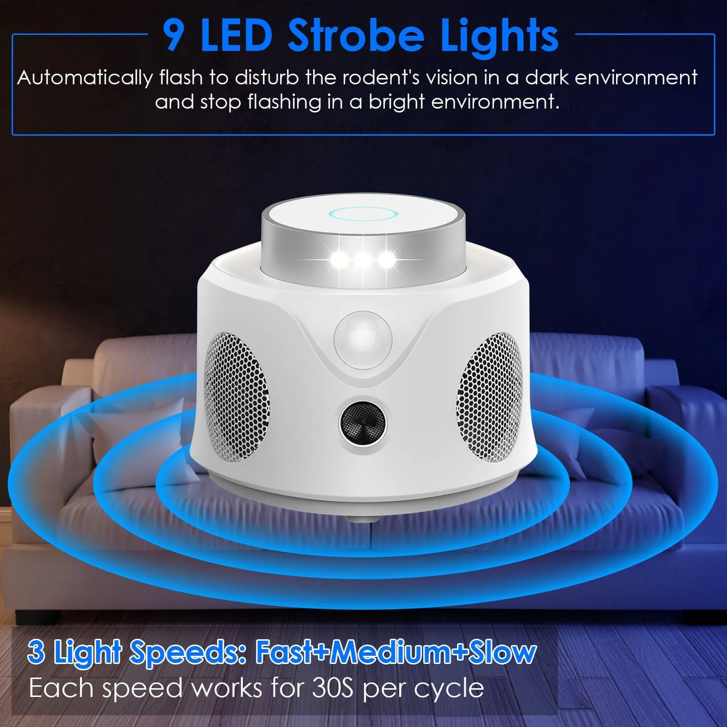 360° Ultrasonic Mice Repellent Indoor with 3 Modes 9 Strobe Lights