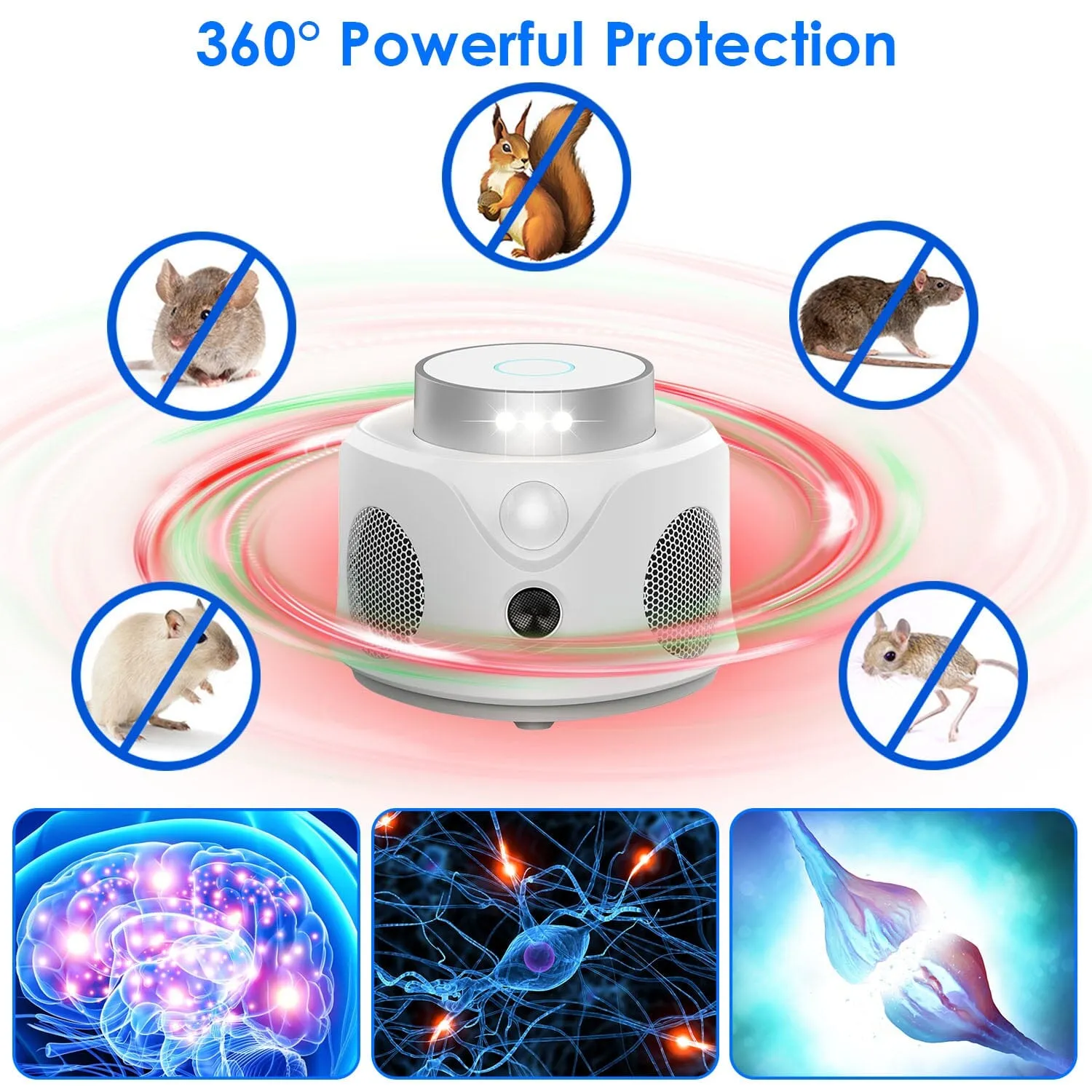 360° Ultrasonic Mice Repellent Indoor with 3 Modes 9 Strobe Lights