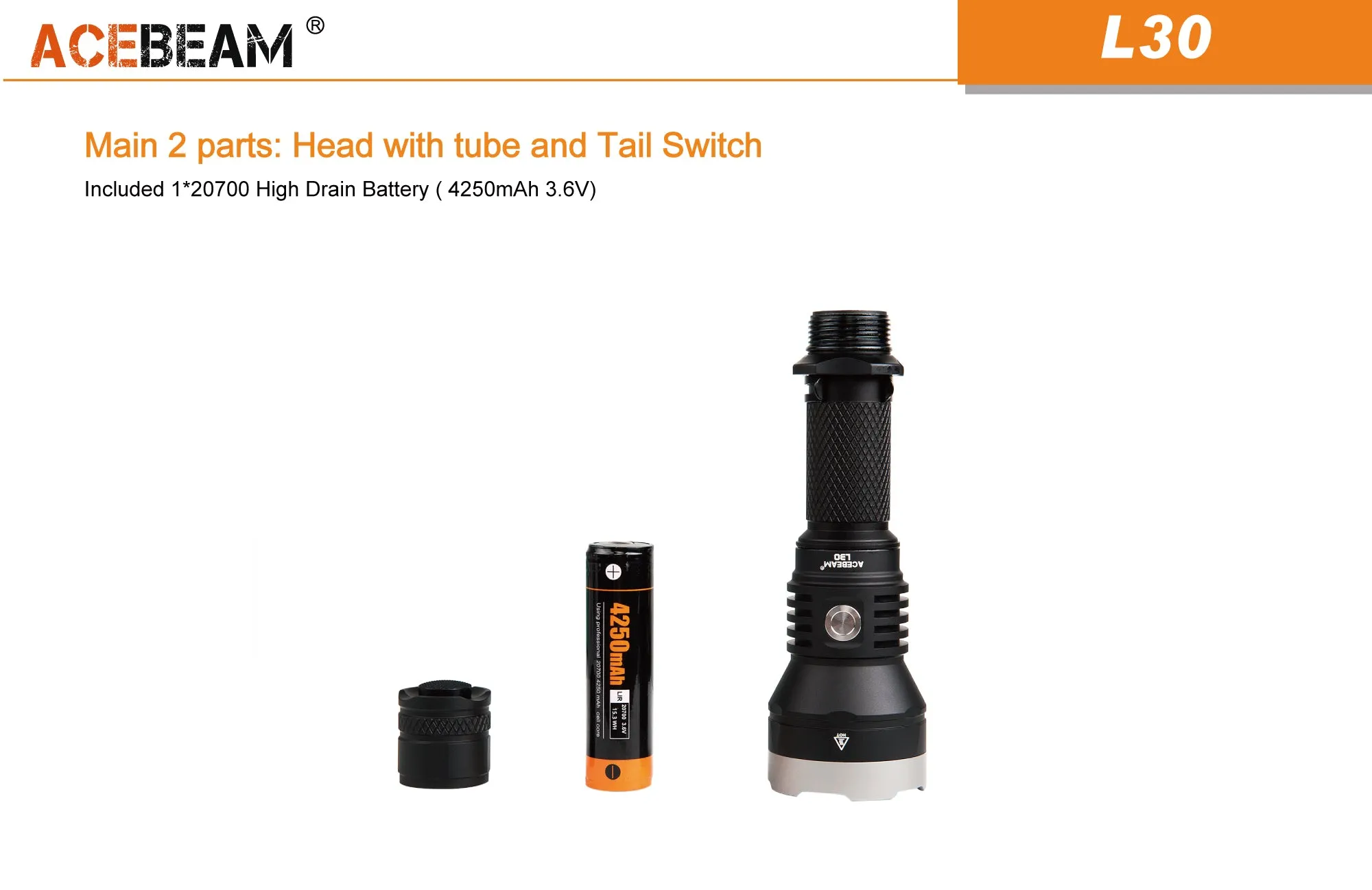 Acebeam L30 CREE XHP70.2 LED 4000 Lumen Rechargeable Flashlight Searchlight
