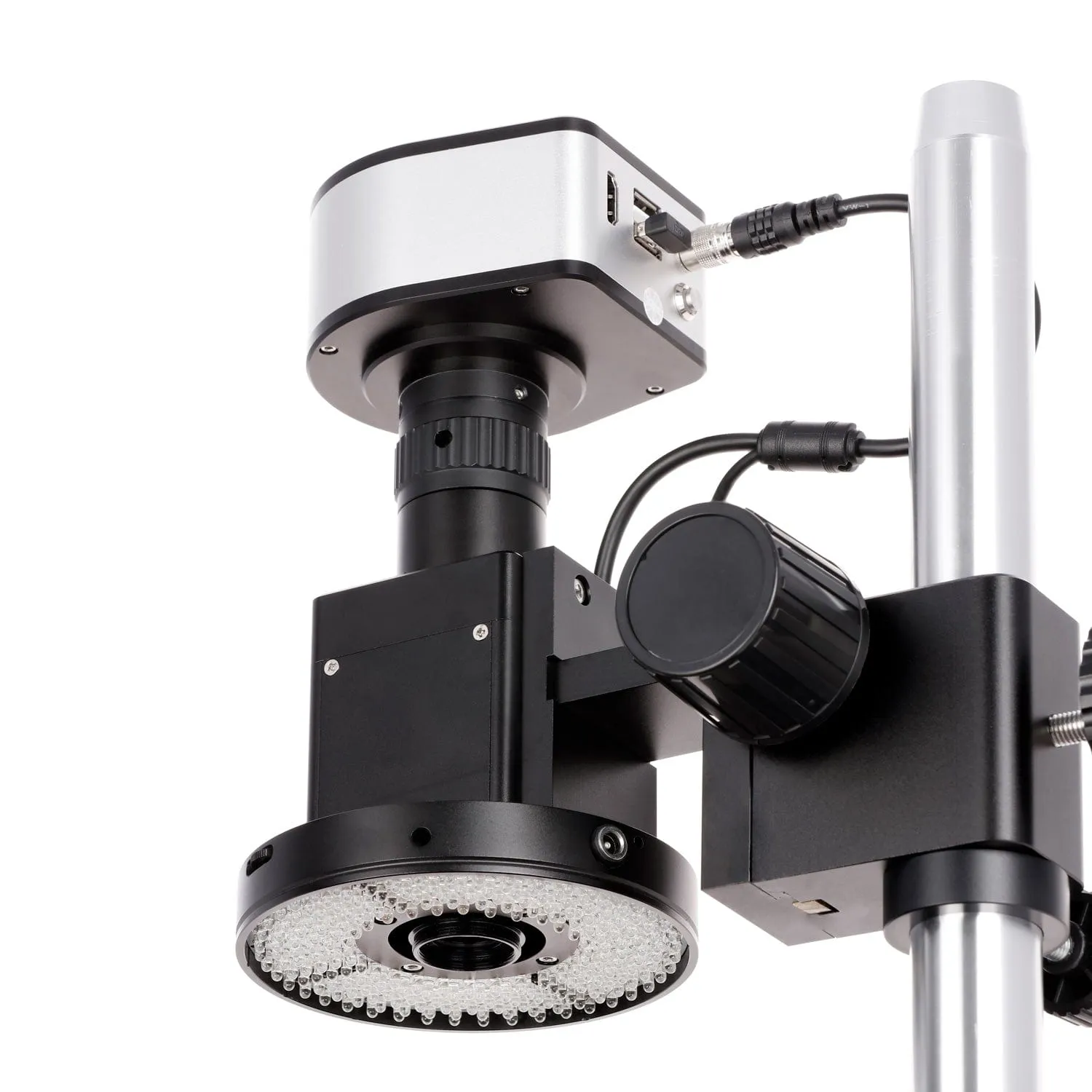 AmScope DM650 Series Digital Video Inspection Digital Microscope HD 0.6X-5X Magnification on Table Stand with Smart Motorized Auto-Zoom   11.6" HD Monitor