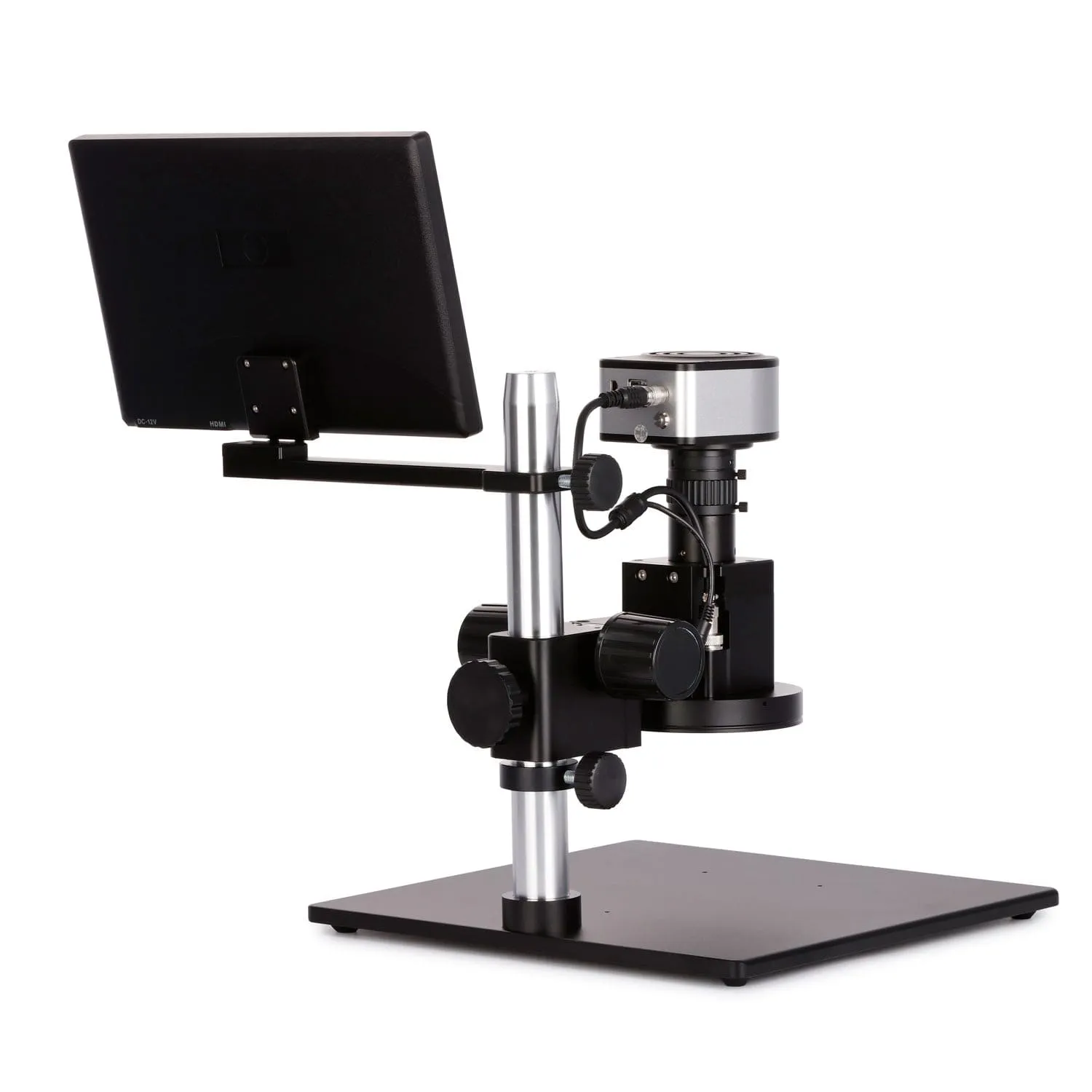 AmScope DM650 Series Digital Video Inspection Digital Microscope HD 0.6X-5X Magnification on Table Stand with Smart Motorized Auto-Zoom   11.6" HD Monitor