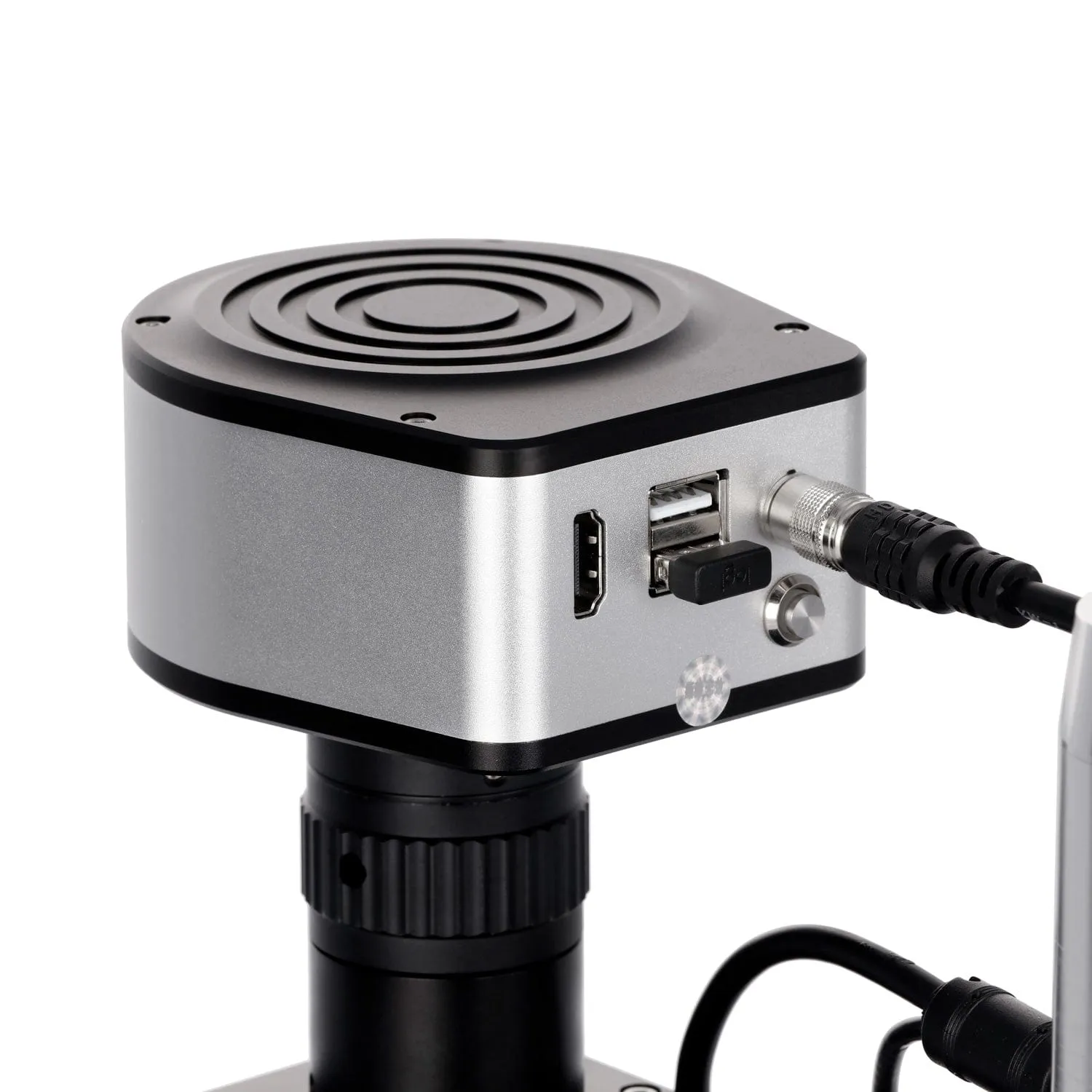AmScope DM650 Series Digital Video Inspection Digital Microscope HD 0.6X-5X Magnification on Table Stand with Smart Motorized Auto-Zoom   11.6" HD Monitor