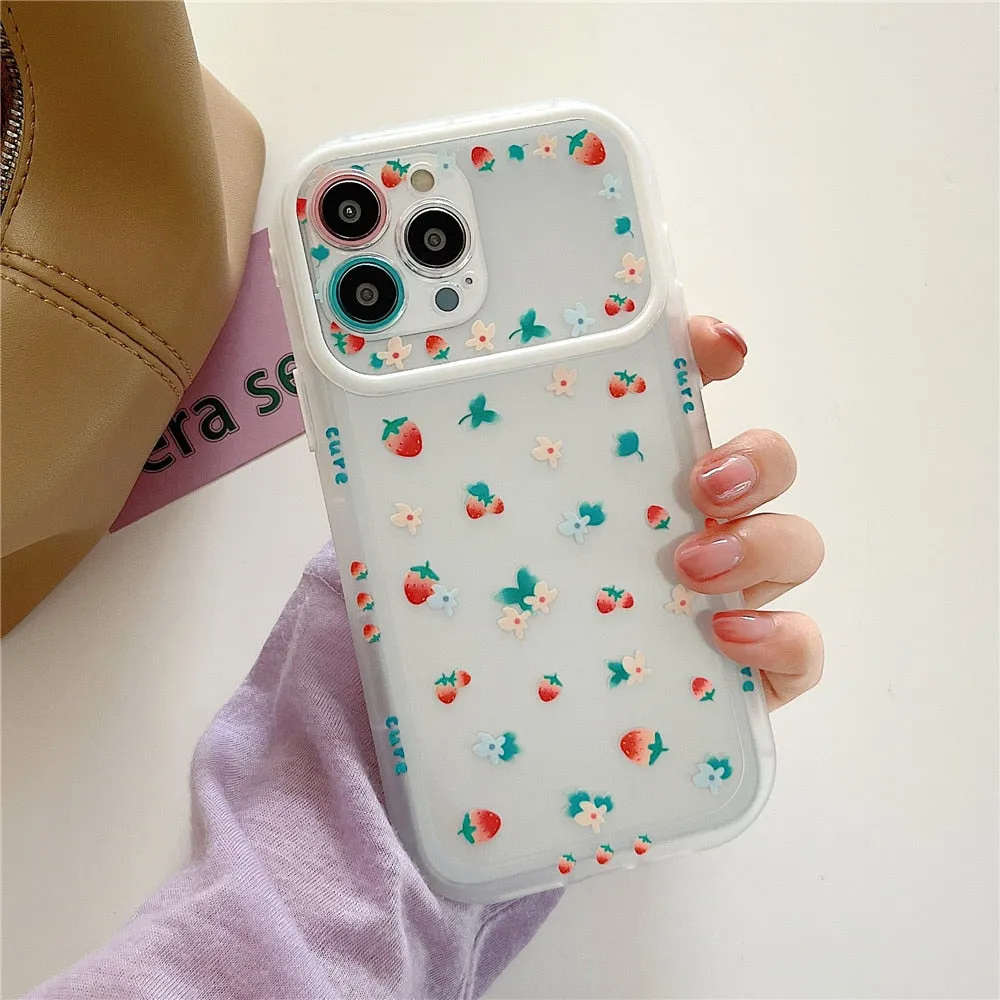 Anymob iPhone Srawberry Silicone Soft Back Case With Color Camera Protection Phone Cover