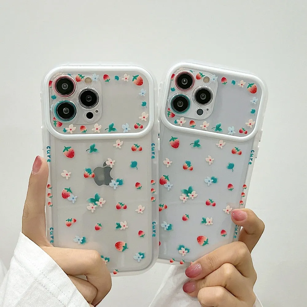 Anymob iPhone Srawberry Silicone Soft Back Case With Color Camera Protection Phone Cover