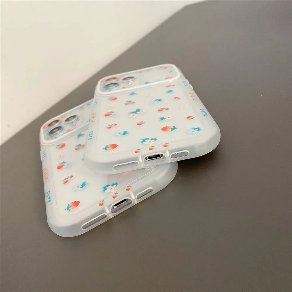Anymob iPhone Srawberry Silicone Soft Back Case With Color Camera Protection Phone Cover