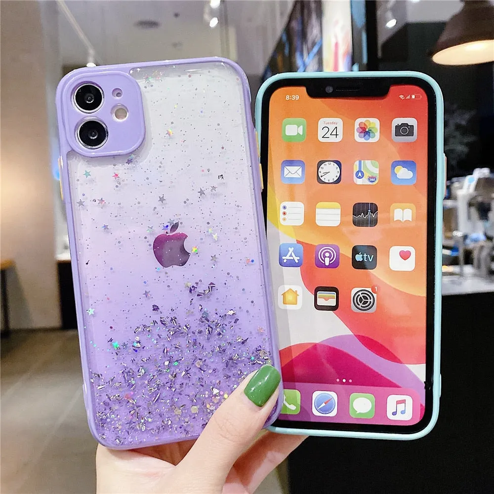 Anymob iPhone Yellow Shiny Case Glitter Camera Protect Clear Silicone Cover