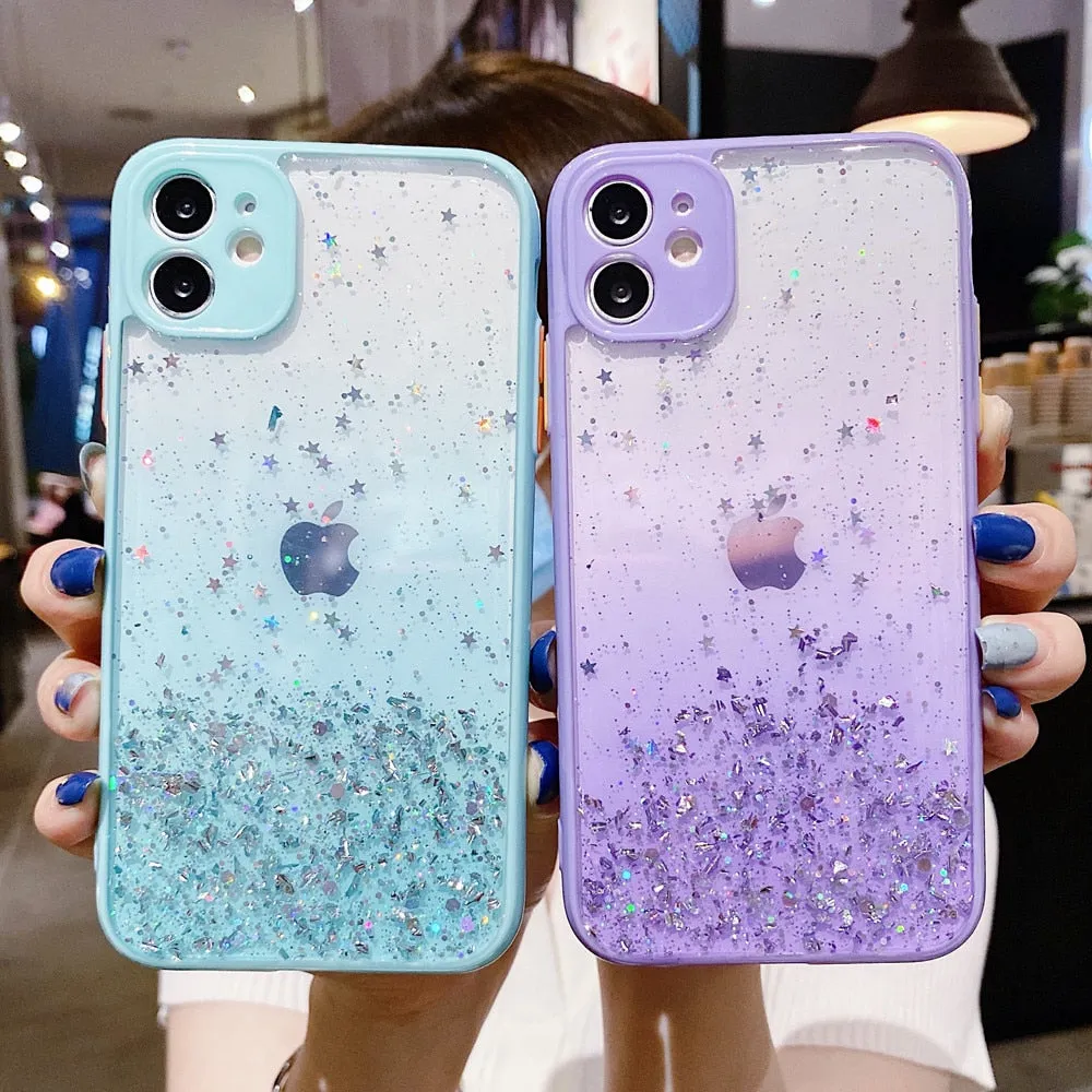 Anymob iPhone Yellow Shiny Case Glitter Camera Protect Clear Silicone Cover