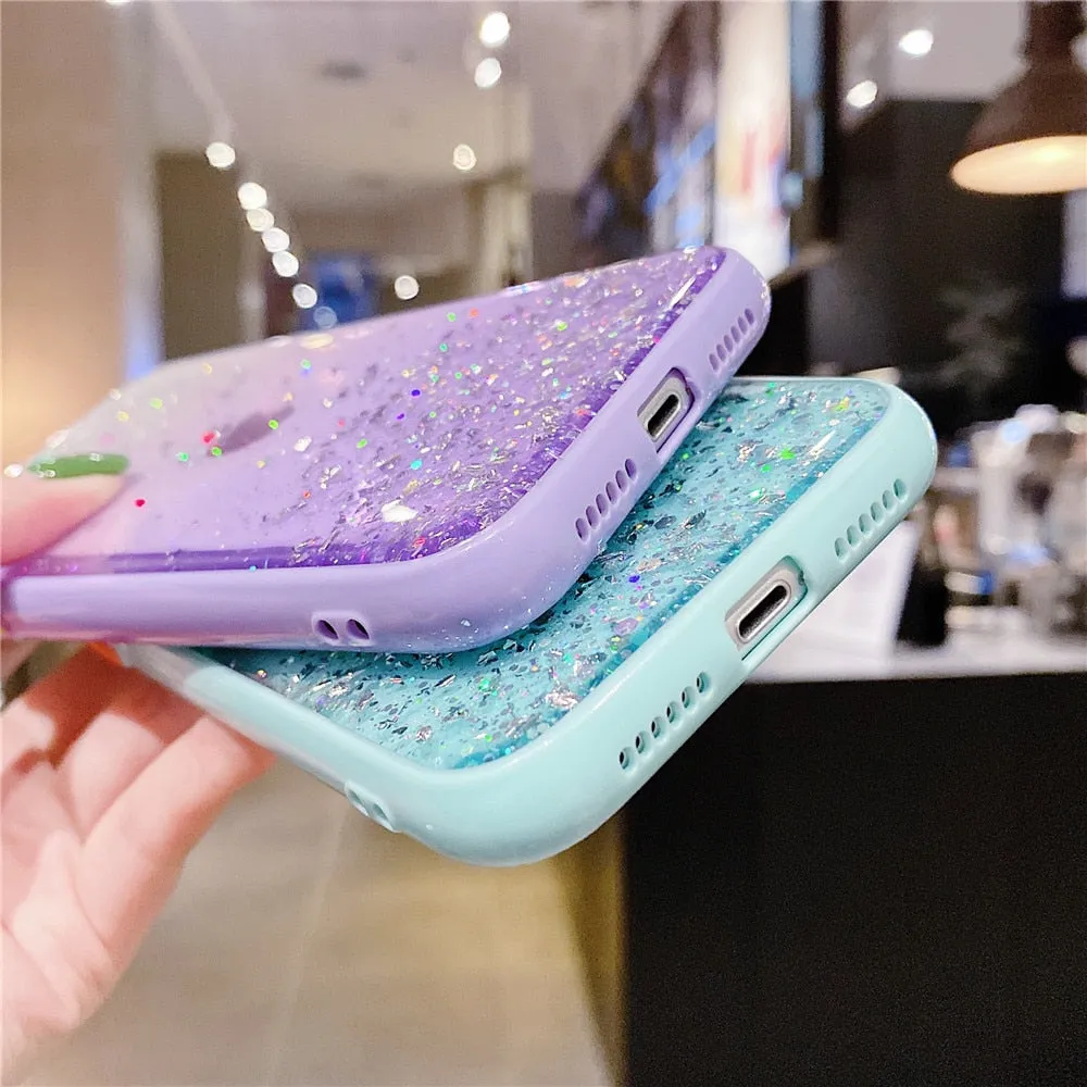 Anymob iPhone Yellow Shiny Case Glitter Camera Protect Clear Silicone Cover