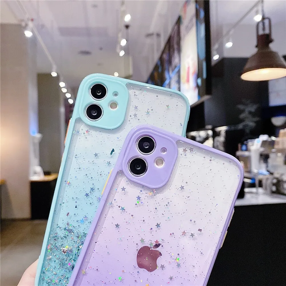 Anymob iPhone Yellow Shiny Case Glitter Camera Protect Clear Silicone Cover