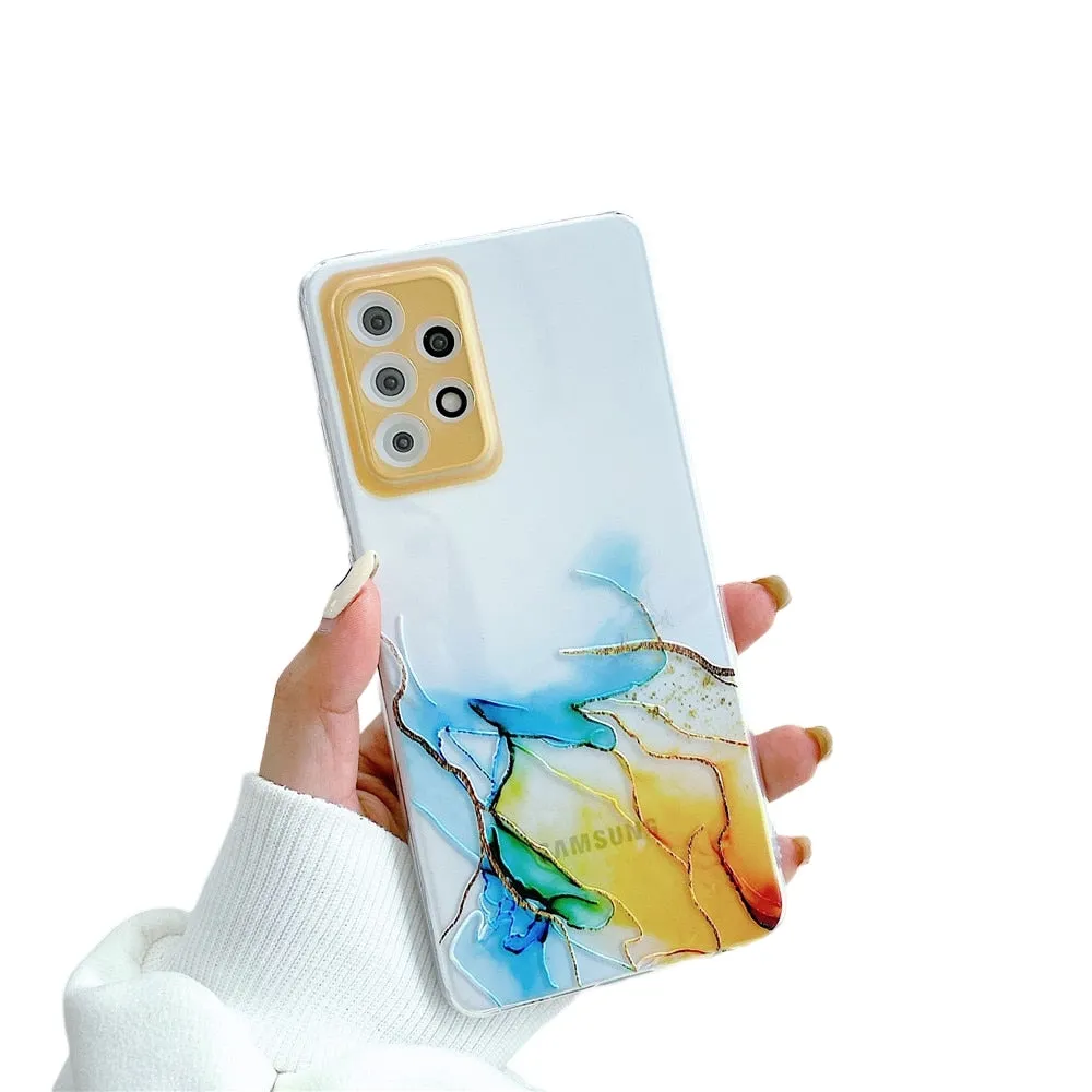 Anymob Samsung Blue And Yellow Gradient Acrylic Marble Camera Protector Phone Case Soft Silicone Back Cover