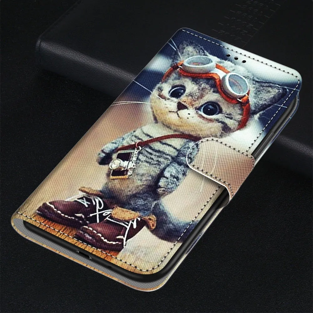 Anymob Samsung Case Cute Camera Cat Magnetic Flip Leather Card Slot Wallet Phone Cover Protection