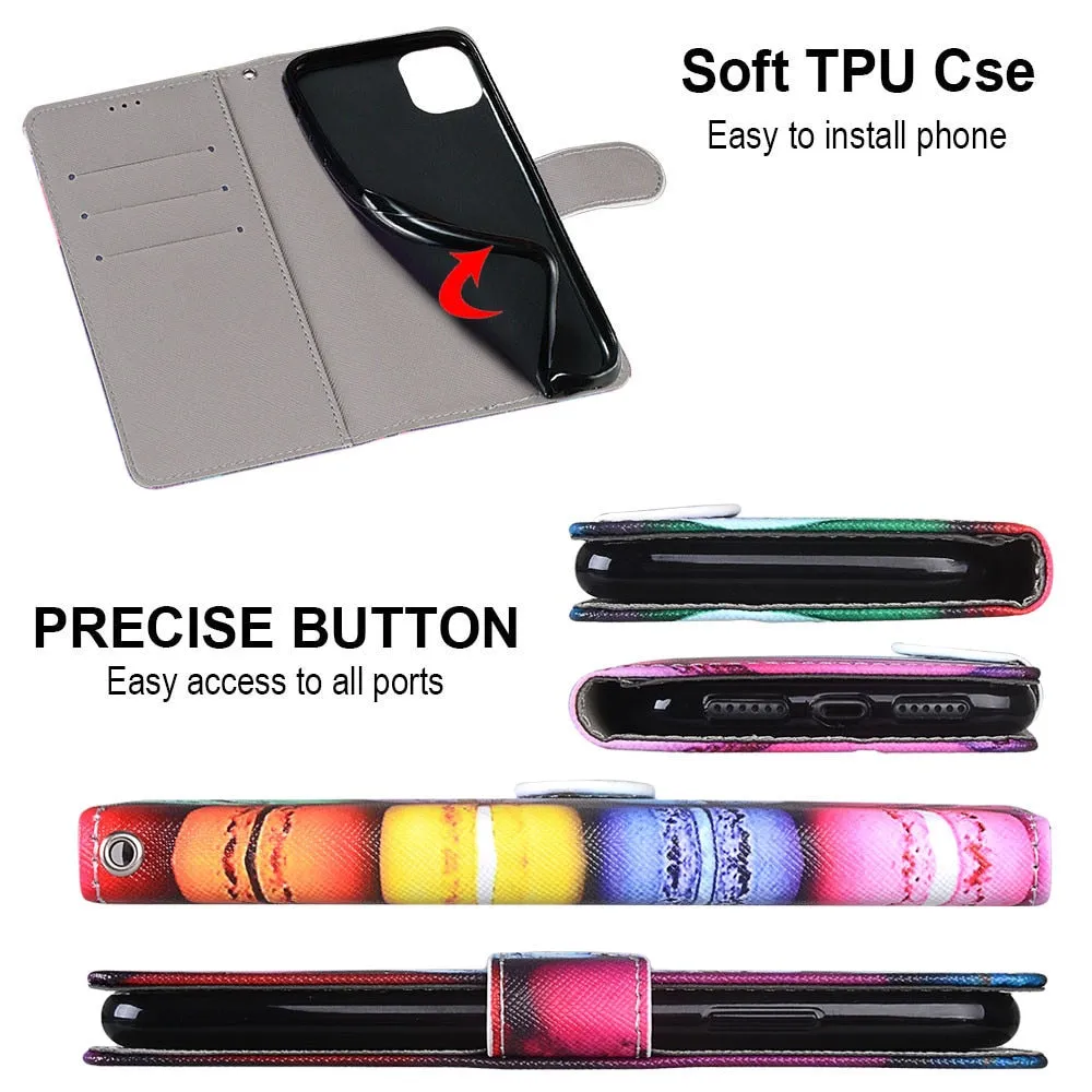 Anymob Samsung Case Cute Camera Cat Magnetic Flip Leather Card Slot Wallet Phone Cover Protection