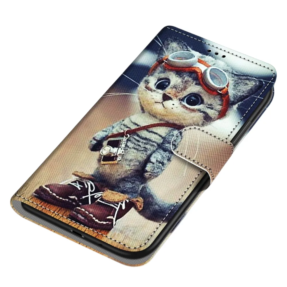 Anymob Samsung Case Cute Camera Cat Magnetic Flip Leather Card Slot Wallet Phone Cover Protection
