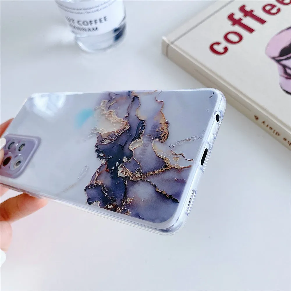 Anymob Samsung Gradient Blue Acrylic Marble Camera Protector Phone Case Soft Silicone Back Cover