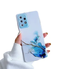 Anymob Samsung Gradient Blue Acrylic Marble Camera Protector Phone Case Soft Silicone Back Cover