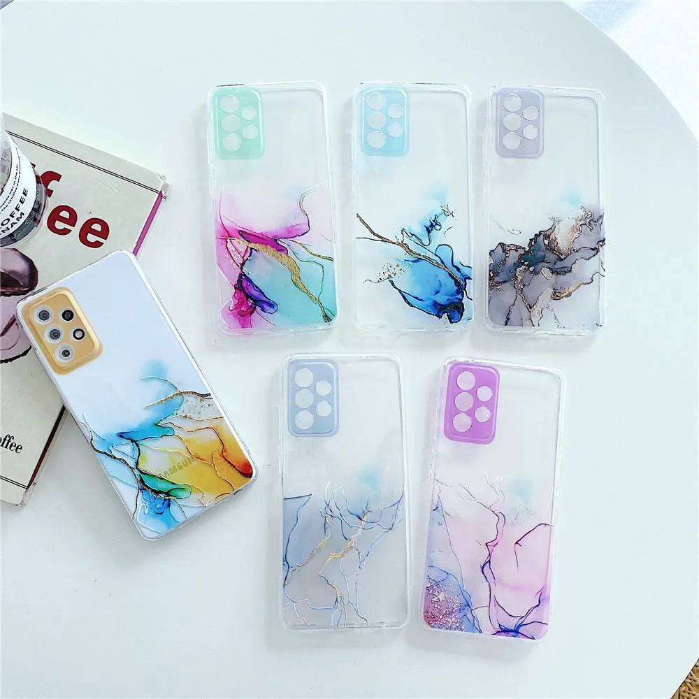 Anymob Samsung Violet And Blue Acrylic Marble Camera Protector Phone Case Soft Silicone Back Cover