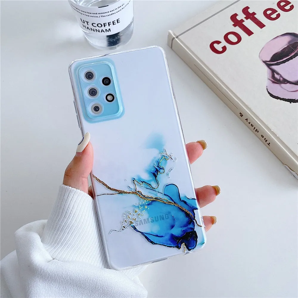 Anymob Samsung Violet And Blue Acrylic Marble Camera Protector Phone Case Soft Silicone Back Cover
