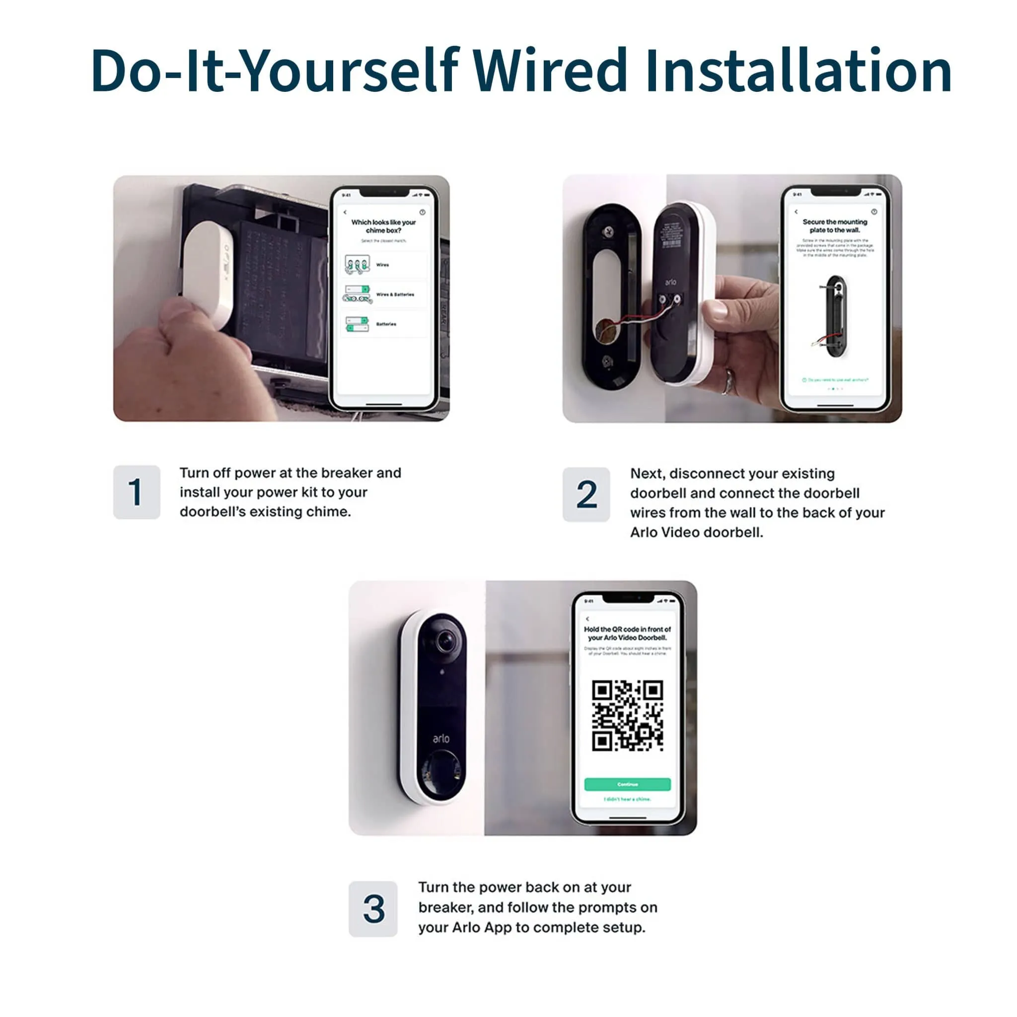 Arlo Wired Smart HD Video Doorbell Night Vision, Black - Certified Refurbished