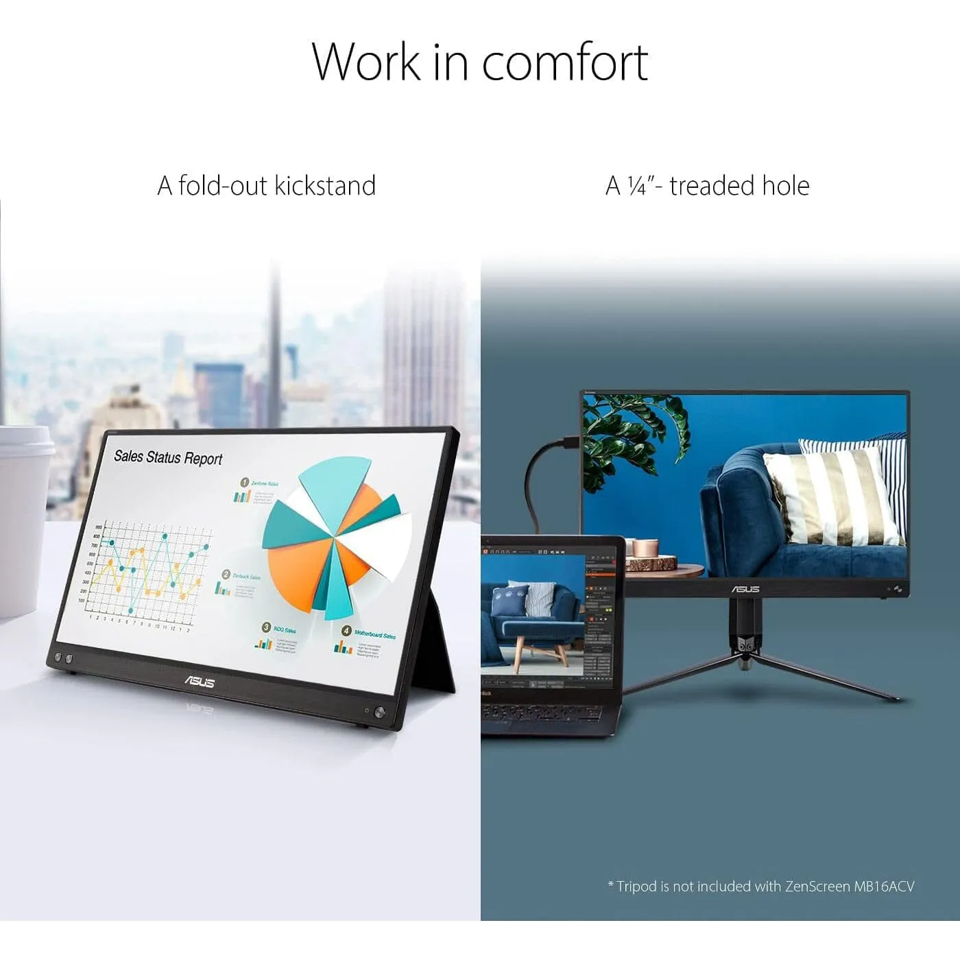 ASUS ZenScreen 15.6” 1080P Portable USB Monitor (MB16ACV) (Refurbished)