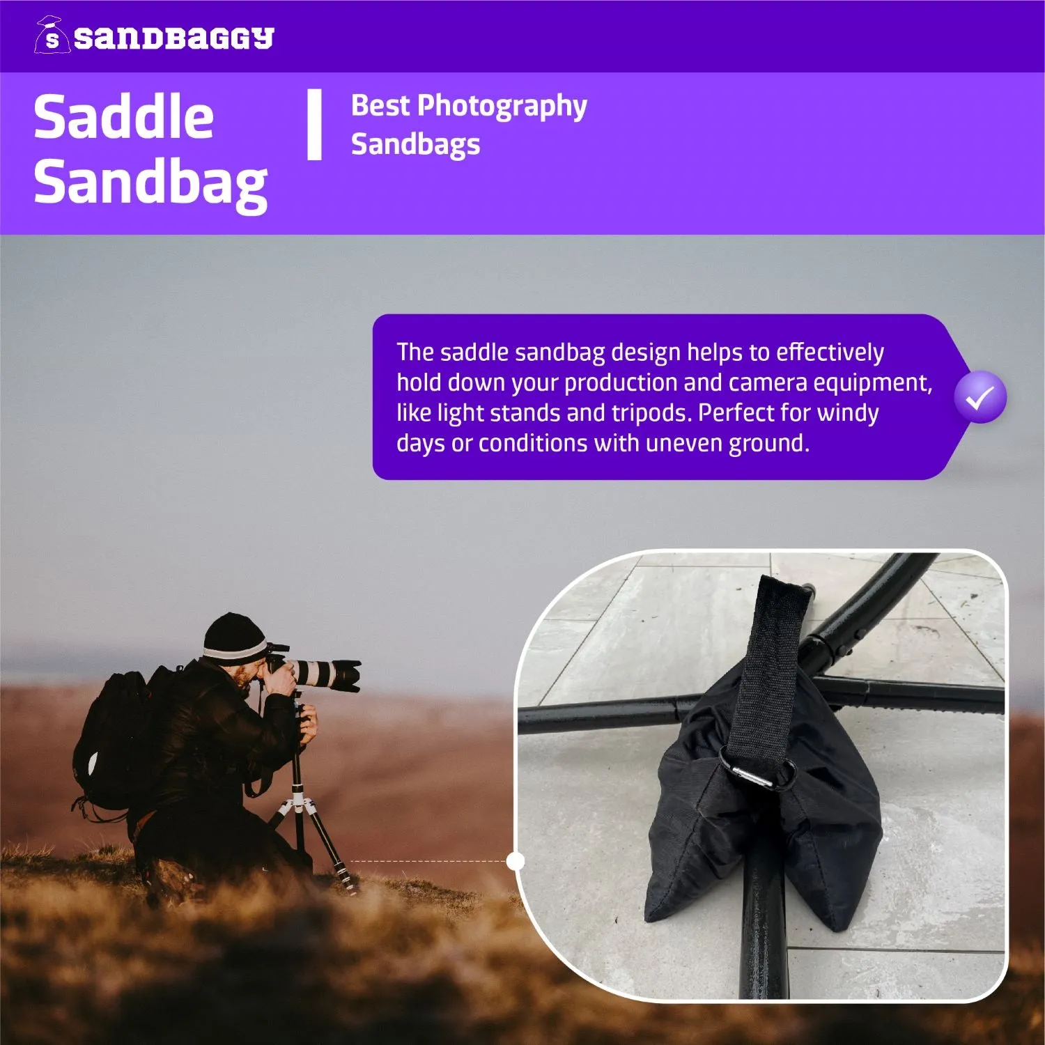 Custom Printed Saddle Sandbags For Photography - 25 lb. Capacity