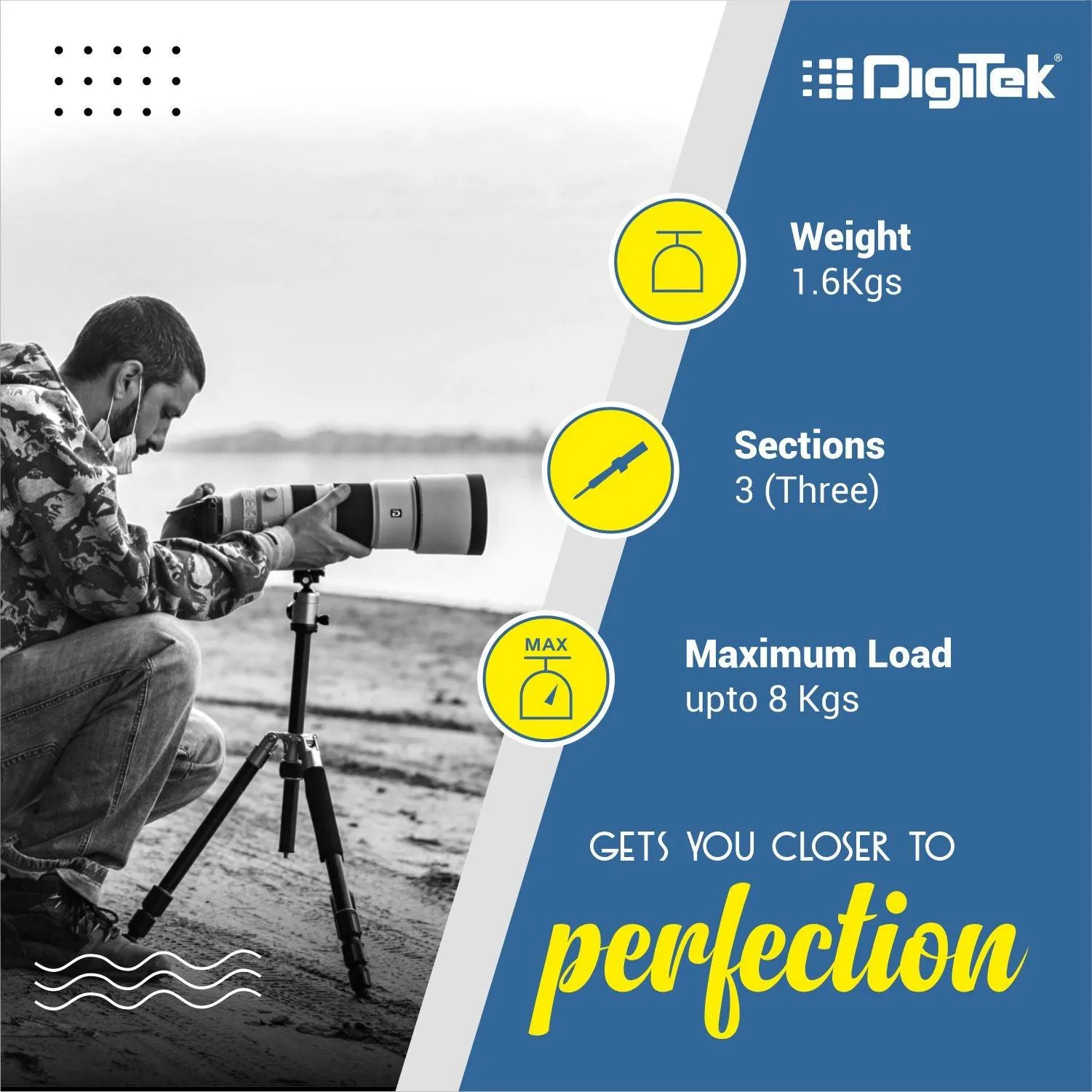 Digitek (DTR-545VD) Professional DV Tripod (65 Inch) Portable and Sturdy for DV Camera. Maximum Load up to 8Kgs.