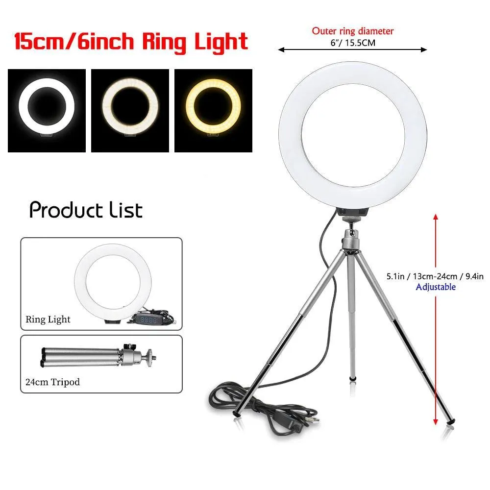 Dimmable USB Ring Light with Adjustable Tripod Stand for Professional Selfie and Studio Photography