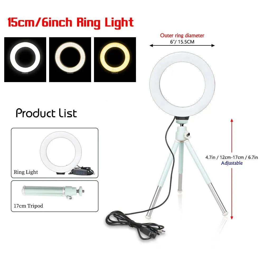 Dimmable USB Ring Light with Adjustable Tripod Stand for Professional Selfie and Studio Photography