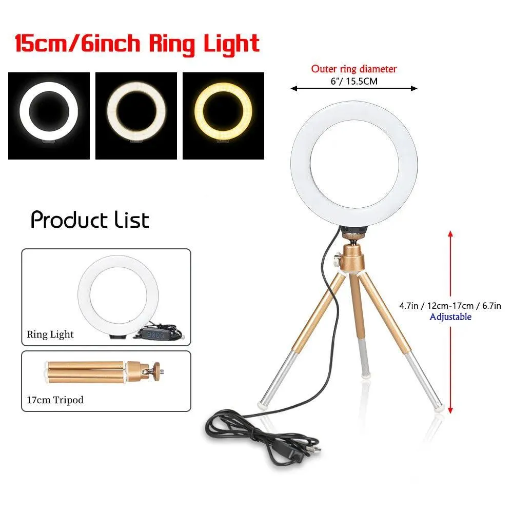 Dimmable USB Ring Light with Adjustable Tripod Stand for Professional Selfie and Studio Photography
