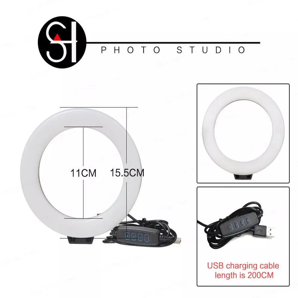 Dimmable USB Ring Light with Adjustable Tripod Stand for Professional Selfie and Studio Photography