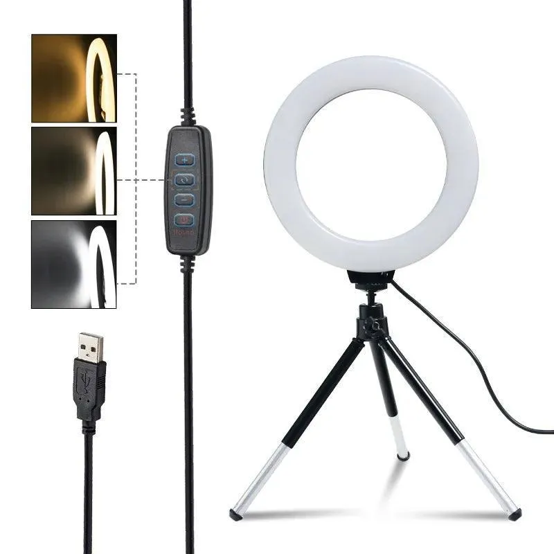 Dimmable USB Ring Light with Adjustable Tripod Stand for Professional Selfie and Studio Photography
