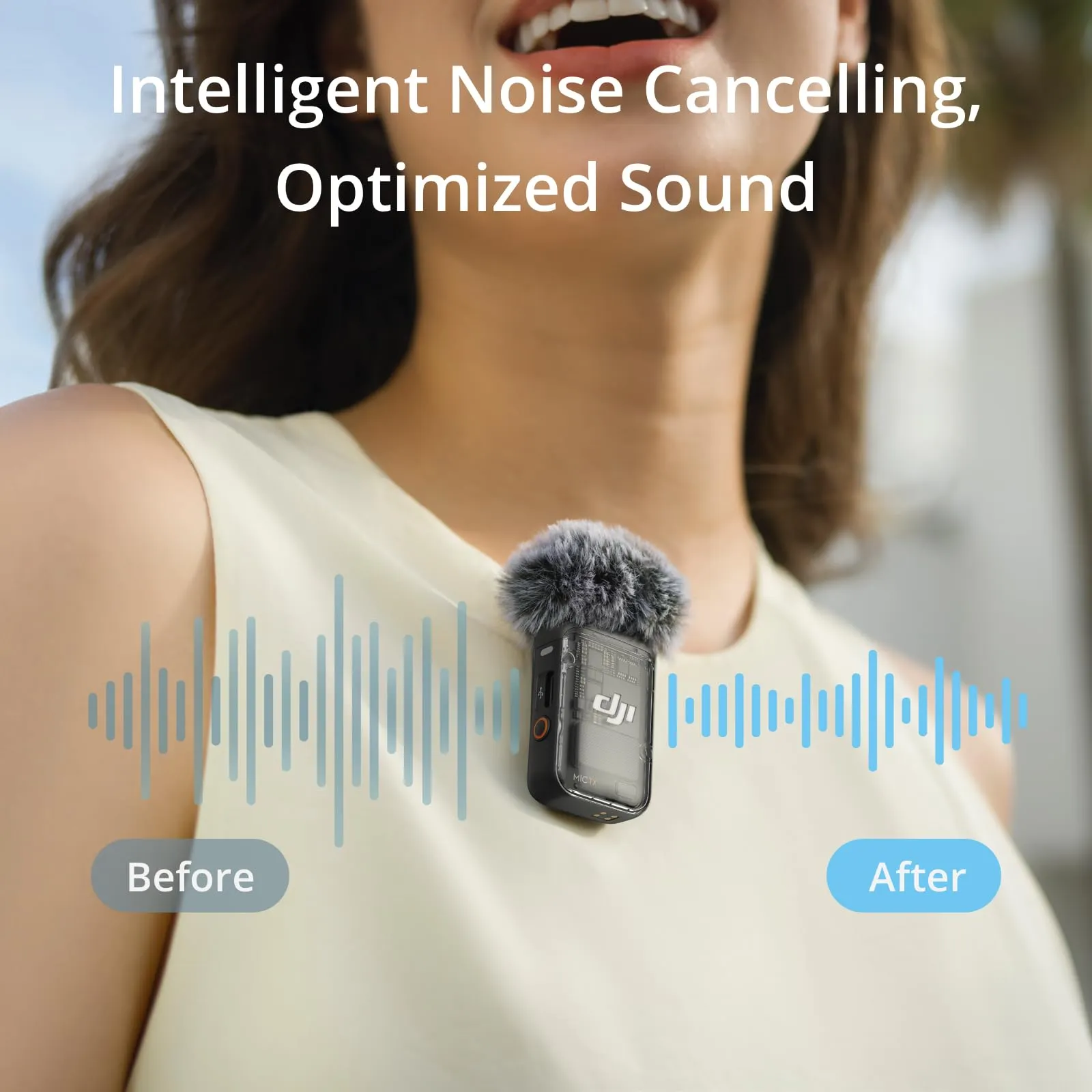 DJI Mic 2 (1 TX   1 RX), Wireless Microphone with Intelligent Noise Cancelling, 32-bit Float Internal Recording, Optimized Sound, 250m (820 ft.) Range, Microphone for iPhone, Android, Camera, Vlogs