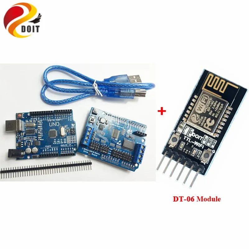 DOIT WiFi/Blutooth Robotic Controller Kit Servo Motor Driver Board DT-06 Serial WiFi HC-06 Bluetooth Module for Arduino