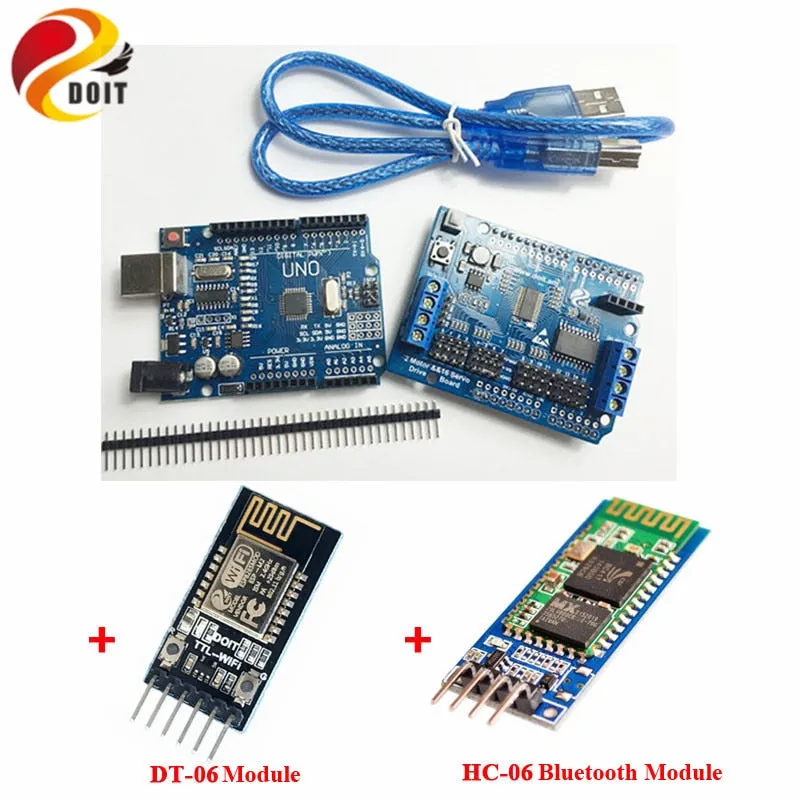 DOIT WiFi/Blutooth Robotic Controller Kit Servo Motor Driver Board DT-06 Serial WiFi HC-06 Bluetooth Module for Arduino