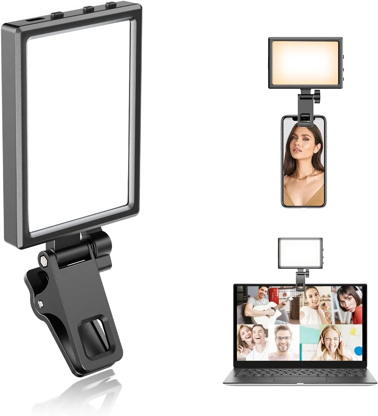 Eicaus Rechargeable LED Selfie Fill Light with Monitor Clip and Tripod/Camera Adapter, Video Conference Lighting Kit for Computer/Laptop, Cube Superlight for Makeup, Vlog, Tiktok