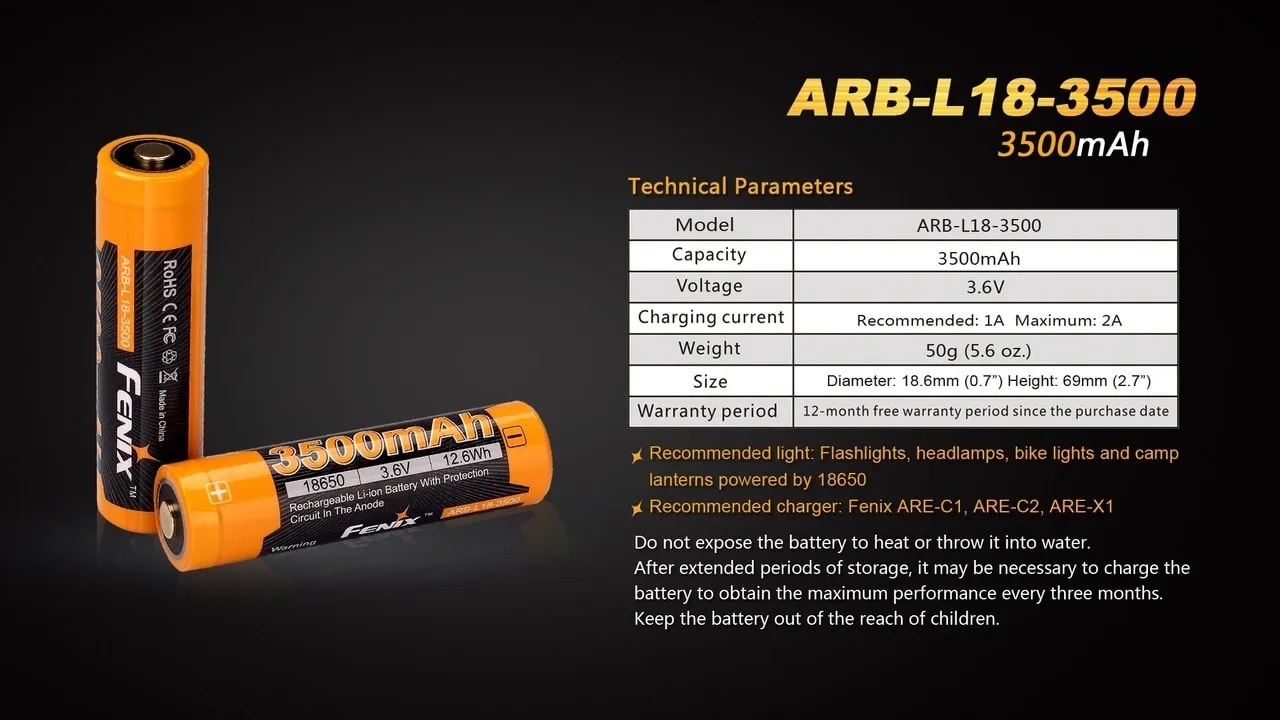 Fenix ARBL18 High-Capacity 18650 Battery - 3500mAh