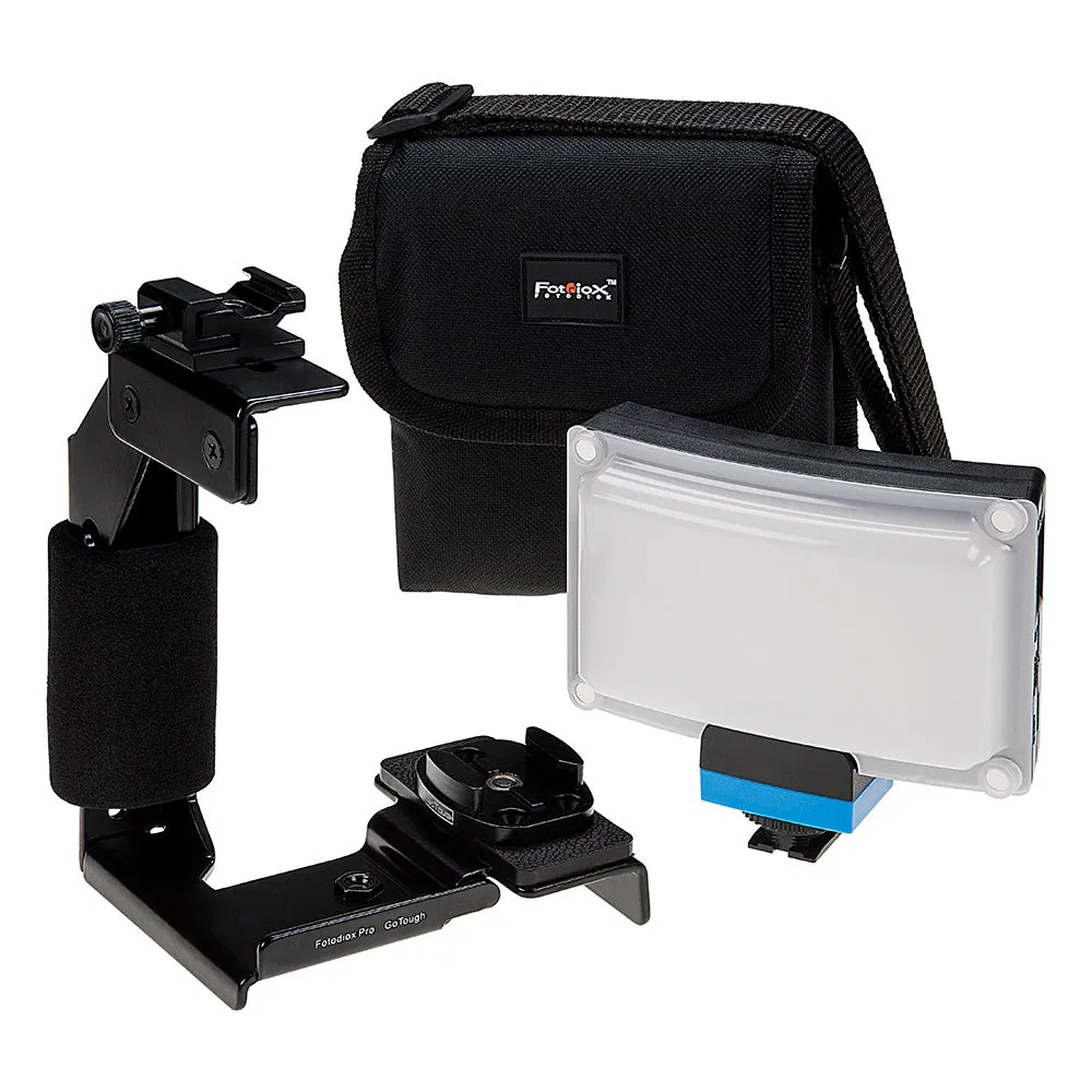 Fotodiox GoTough Grip Kit with Factor Radius Pico Light - Metal Camera Lighting Bracket Compatible with GoPro Hero Cameras and Adapter Mounts