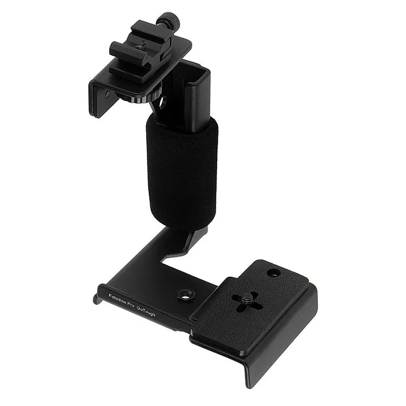Fotodiox Pro GoTough Grip and QR Mount - Black Aluminum Camera Light Bracket, Action Grip with QR Base Mount for GoPro HERO Mounting Buckle System