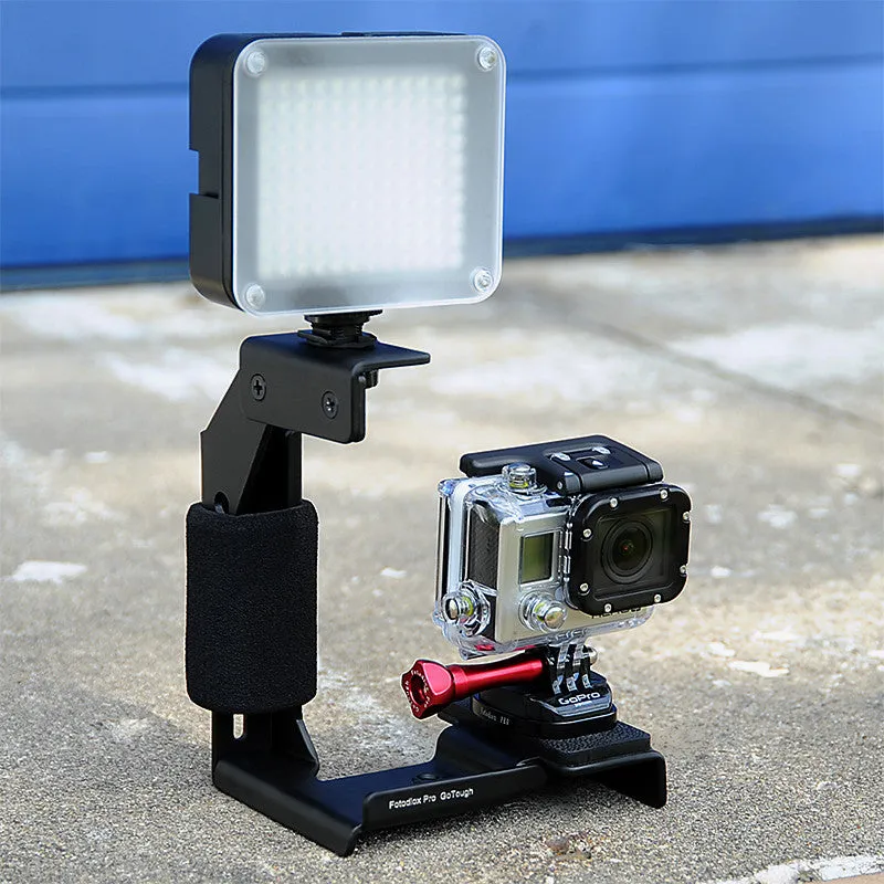 Fotodiox Pro GoTough Grip and QR Mount - Black Aluminum Camera Light Bracket, Action Grip with QR Base Mount for GoPro HERO Mounting Buckle System
