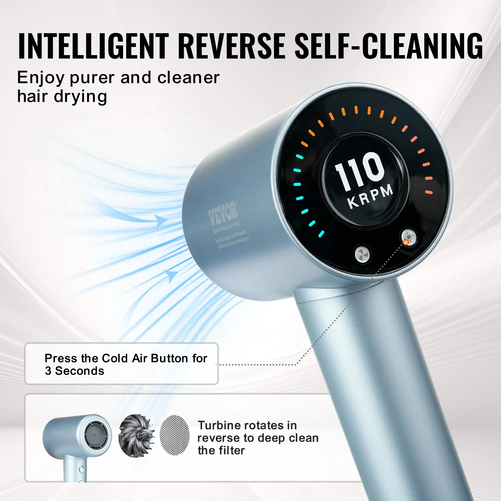 High-Speed Hair Dryer with 105,000RPM Motor & LCD Thermo-Control
