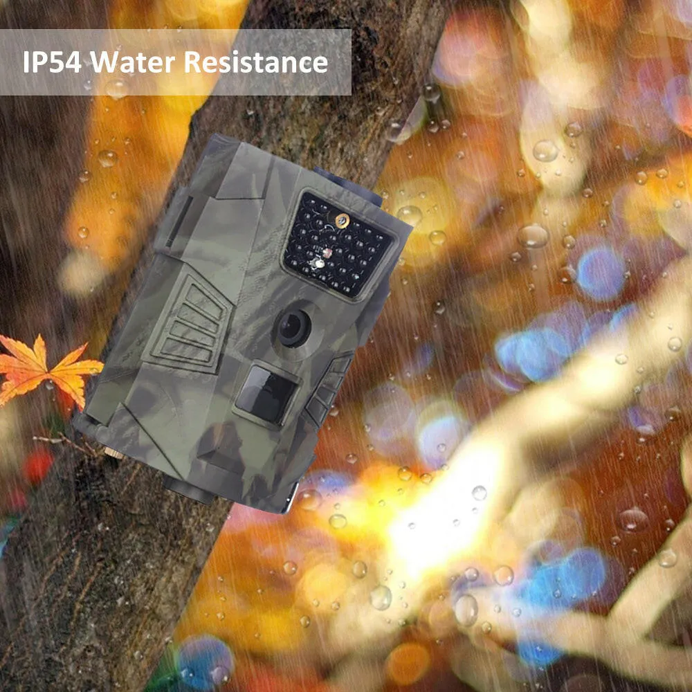 HT001 Outdoor Hunt-ing Trial Camera with Remote Control Scouting Video Camera Adopted Sensitive PIR Infrared Sensor VGA AA Batter-y Operated USB Cable IP54 Water Resistance for Sport Cycling
