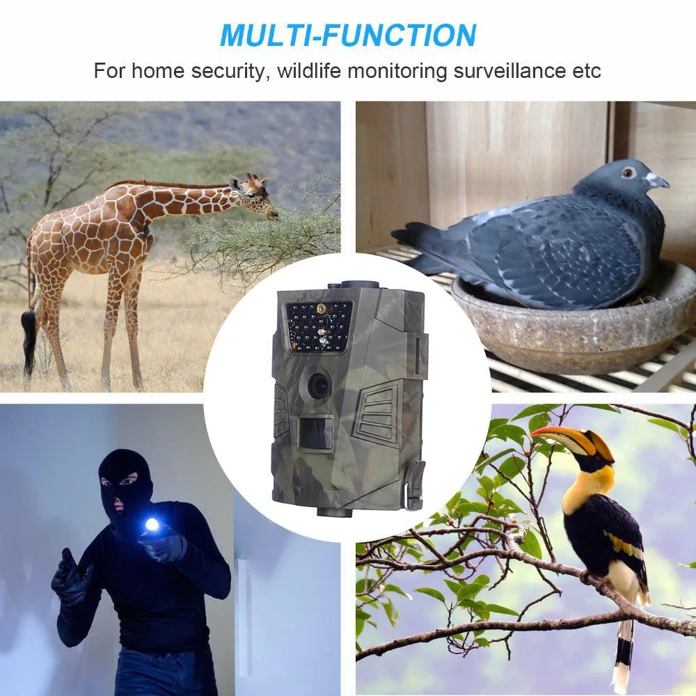 HT001 Outdoor Hunt-ing Trial Camera with Remote Control Scouting Video Camera Adopted Sensitive PIR Infrared Sensor VGA AA Batter-y Operated USB Cable IP54 Water Resistance for Sport Cycling