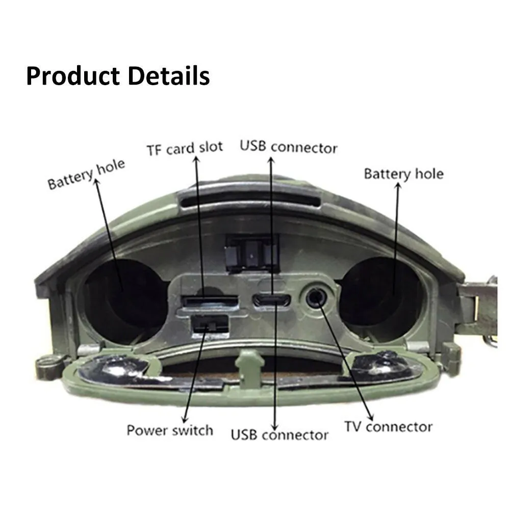 HT001 Outdoor Hunt-ing Trial Camera with Remote Control Scouting Video Camera Adopted Sensitive PIR Infrared Sensor VGA AA Batter-y Operated USB Cable IP54 Water Resistance for Sport Cycling