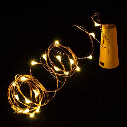 J Studio (1 Pack)2M 20LED Wine Bottle Cork String Light Copper Wire Starry Fairy Lights Battery Powered Warm White DIY, Party, Decoration, Wedding, Gift Box (Pack of 1)