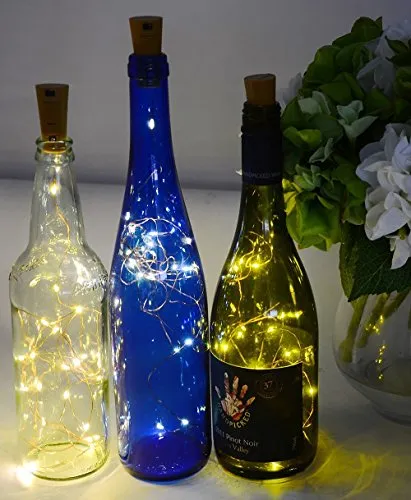 J Studio (1 Pack)2M 20LED Wine Bottle Cork String Light Copper Wire Starry Fairy Lights Battery Powered Warm White DIY, Party, Decoration, Wedding, Gift Box (Pack of 1)