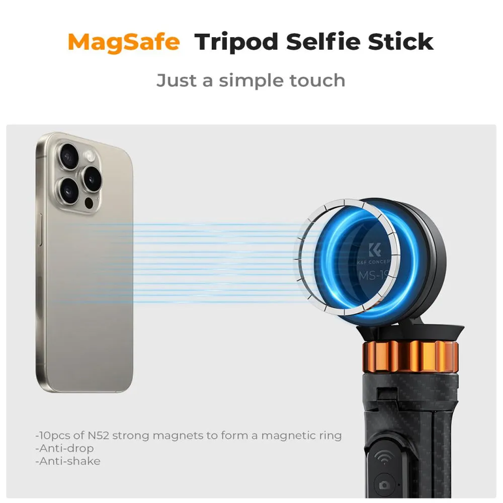 K&F Concept MS19 7-Section Magnetic Tripod   1.6m Selfie Stick with 10m Max Bluetooth Control Distance for iPhone 15 14 13 12 Smartphone