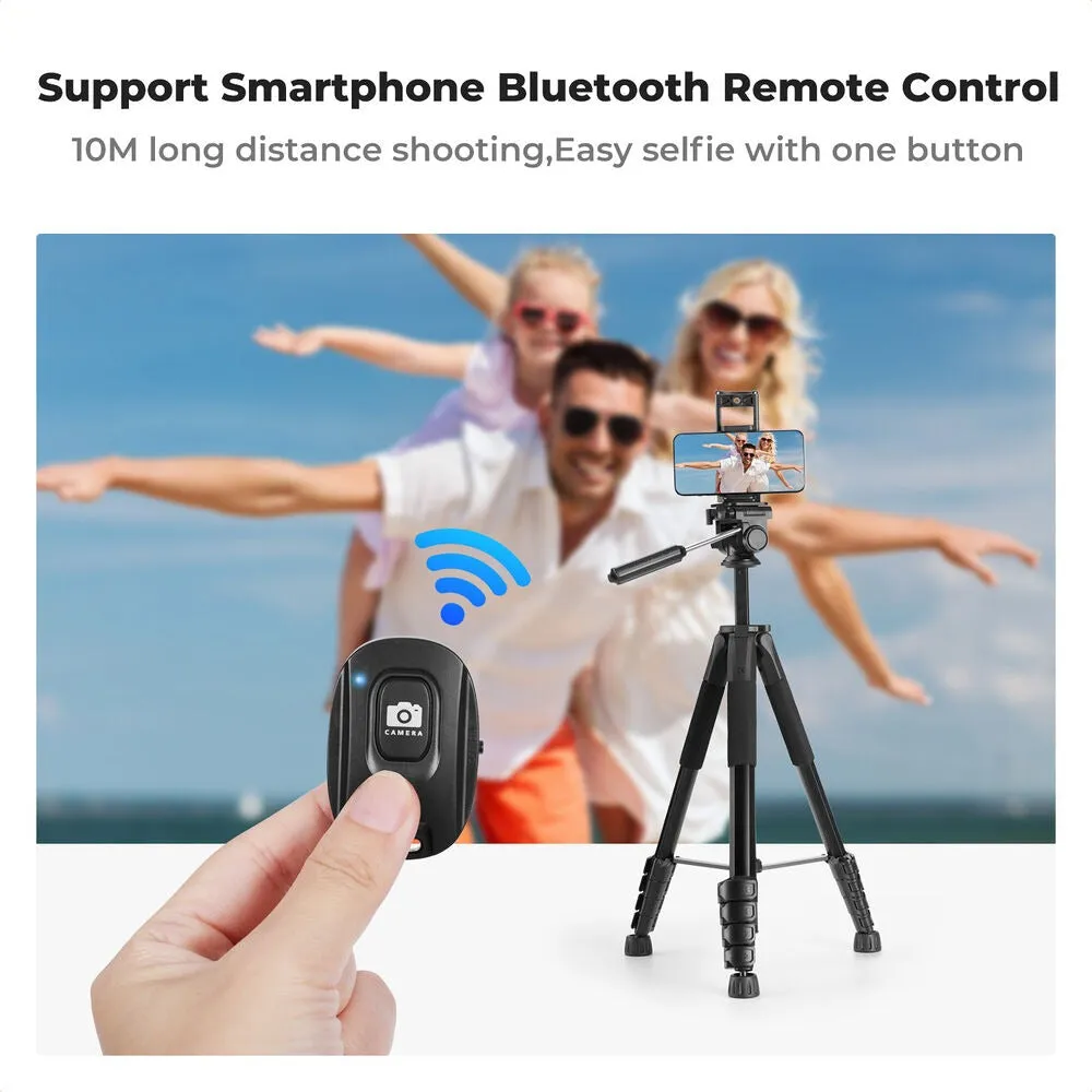 K&F Concept S255A3 BV01 (190cm) 3-Way Pan/Tilt Head Aluminum Tripod with 2-in-1 Tablet   Smartphone Holder & Bluetooth Remote for Cameras, Studio Lightning, Photography, Vlogging & Live Streaming